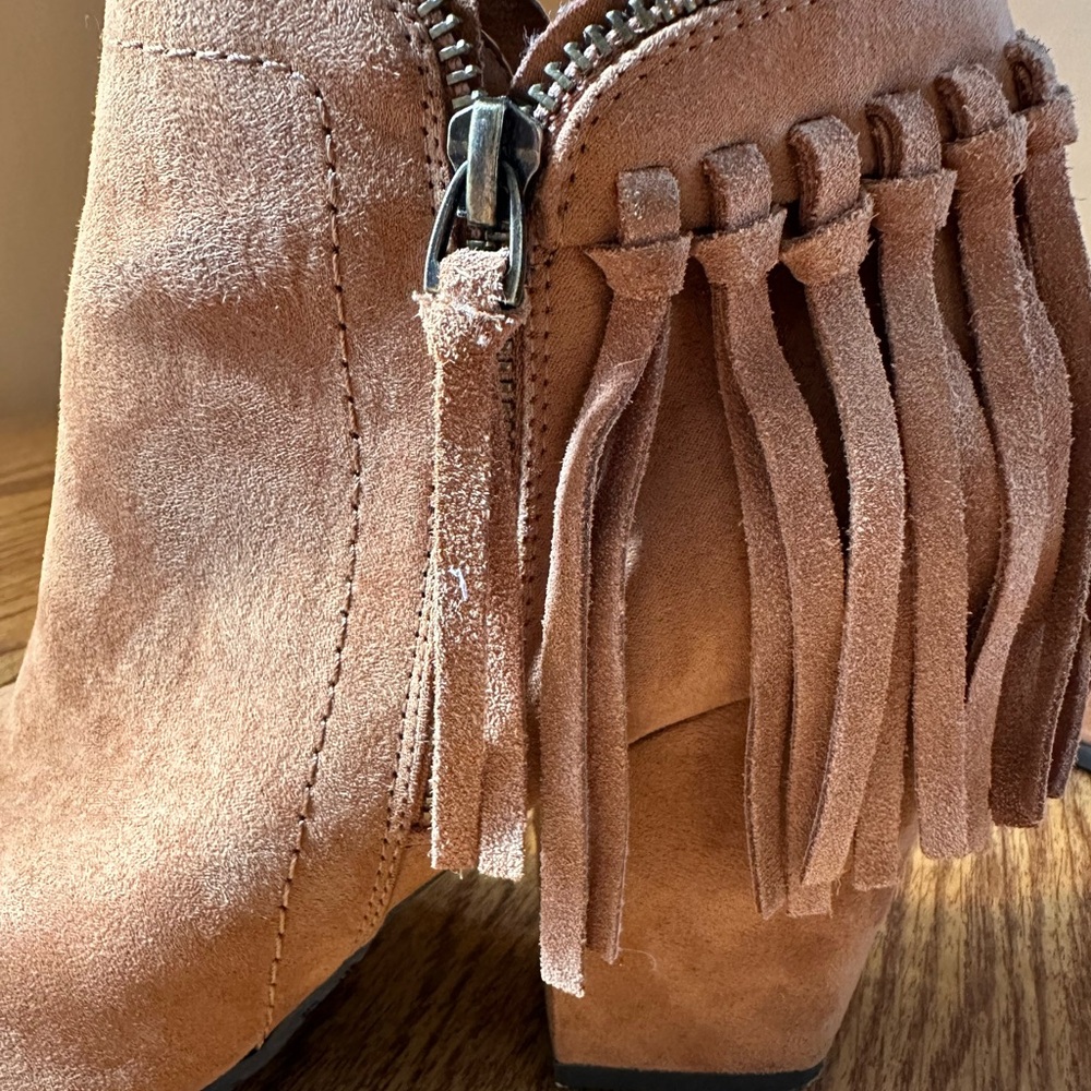 DV by Dolce Vita Tan Suede Fringe Heeled Boots - Picture 9 of 16